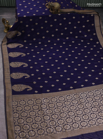 Banarasi semi georgette saree navy blue with allover thread & zari woven buttas and zari woven border