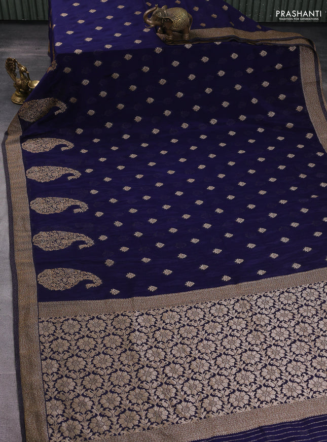 Banarasi semi georgette saree navy blue with allover thread & zari woven buttas and zari woven border