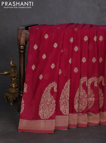 Banarasi semi georgette saree wine shade with allover thread & zari woven buttas and zari woven border