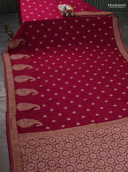 Banarasi semi georgette saree wine shade with allover thread & zari woven buttas and zari woven border