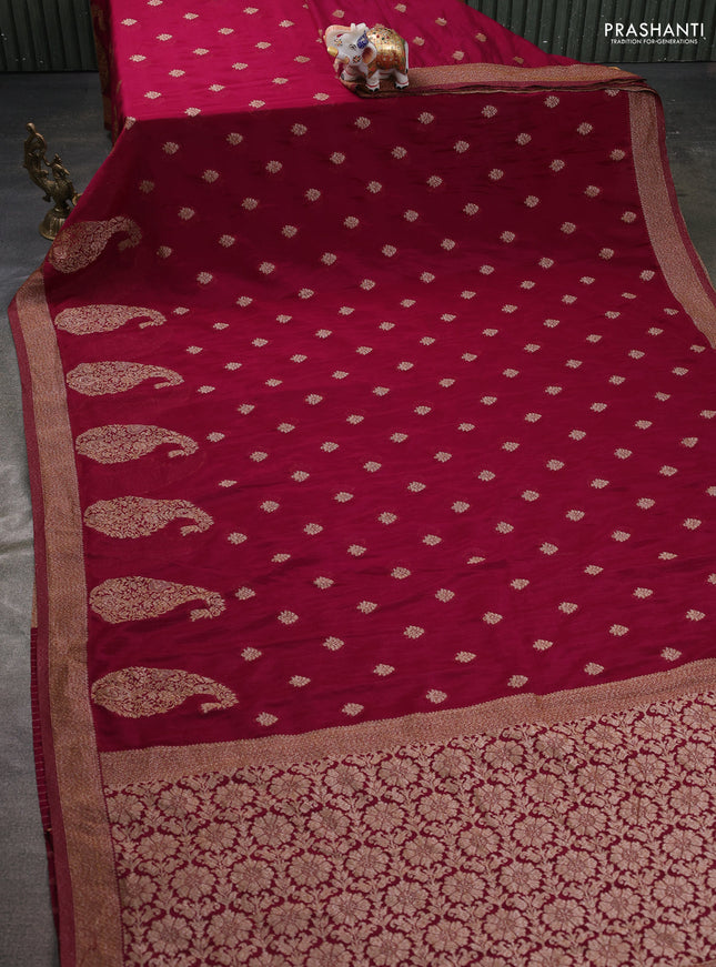 Banarasi semi georgette saree wine shade with allover thread & zari woven buttas and zari woven border