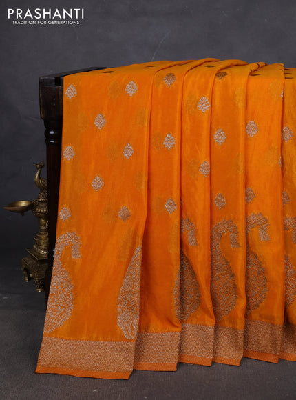 Banarasi semi georgette saree yellow with allover thread & zari woven buttas and zari woven border