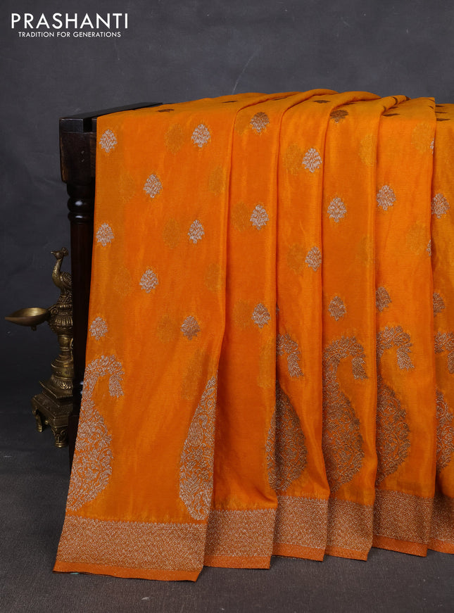 Banarasi semi georgette saree yellow with allover thread & zari woven buttas and zari woven border