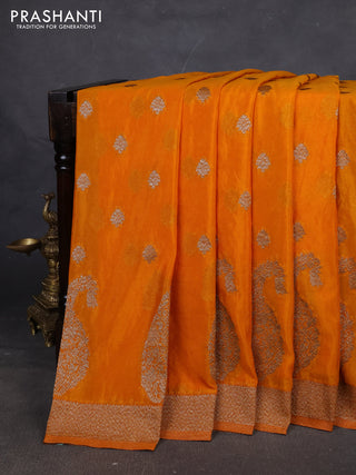 Banarasi semi georgette saree yellow with allover thread & zari woven buttas and zari woven border
