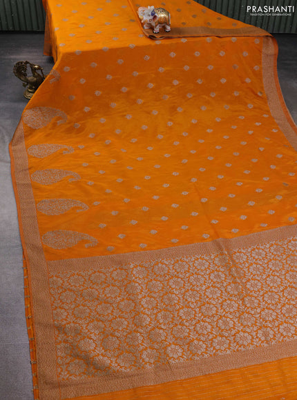 Banarasi semi georgette saree yellow with allover thread & zari woven buttas and zari woven border