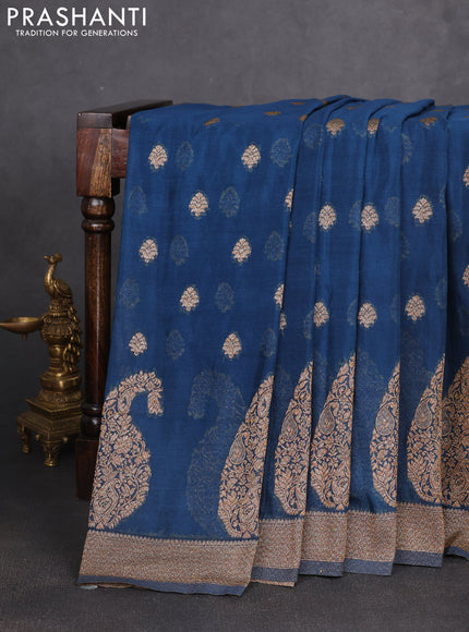 Banarasi semi georgette saree peacock blue with allover thread & zari woven buttas and zari woven border