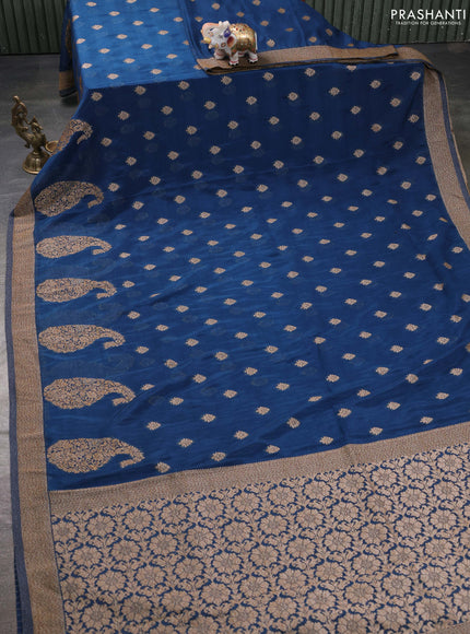 Banarasi semi georgette saree peacock blue with allover thread & zari woven buttas and zari woven border
