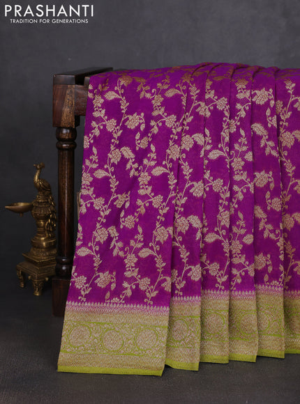 Banarasi semi georgette saree purple and light green with allover thread & zari weaves and zari woven border