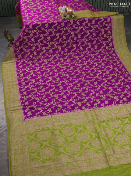 Banarasi semi georgette saree purple and light green with allover thread & zari weaves and zari woven border