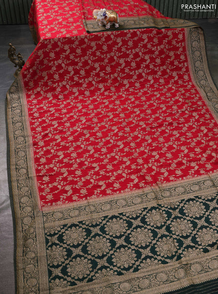Banarasi semi georgette saree red and bottle green with allover thread & zari weaves and zari woven border
