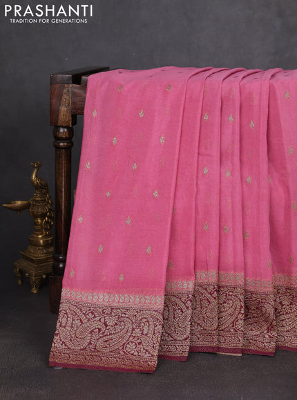 Banarasi semi georgette saree mauve pink and wine shade with allover thread & zari woven buttas and zari woven border
