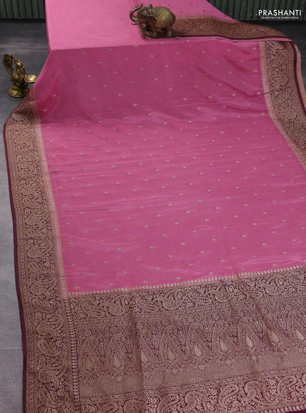 Banarasi semi georgette saree mauve pink and wine shade with allover thread & zari woven buttas and zari woven border