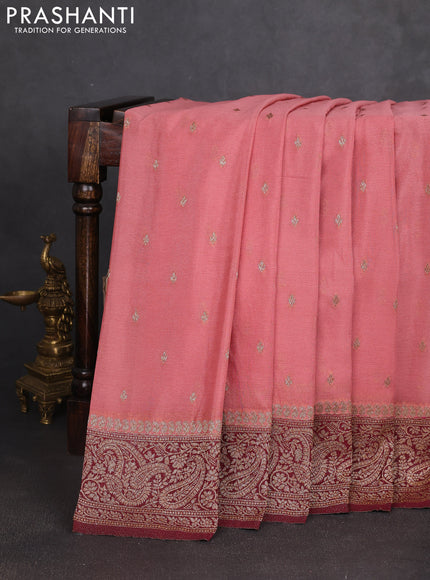 Banarasi semi georgette saree peach shade and wine shade with allover thread & zari woven buttas and zari woven border