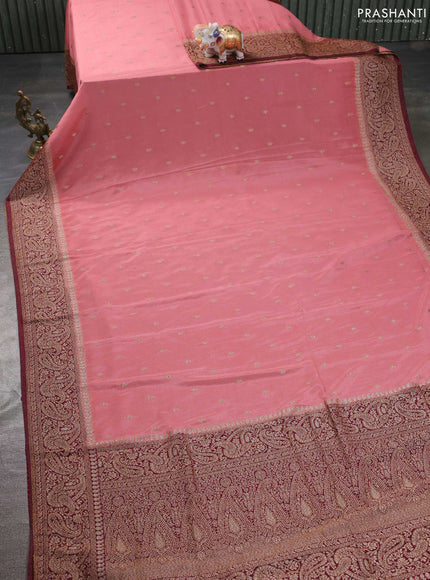 Banarasi semi georgette saree peach shade and wine shade with allover thread & zari woven buttas and zari woven border