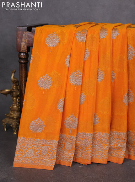 Banarasi semi georgette saree mustard yellow with allover thread & zari woven buttas and zari woven border