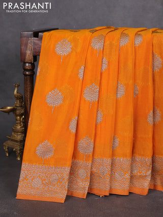 Banarasi semi georgette saree mustard yellow with allover thread & zari woven buttas and zari woven border