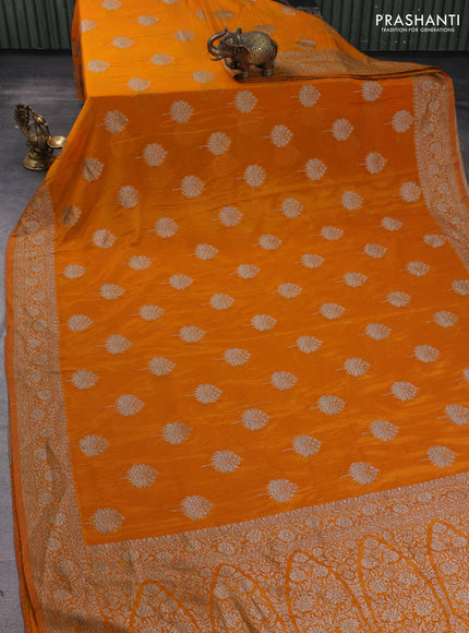 Banarasi semi georgette saree mustard yellow with allover thread & zari woven buttas and zari woven border