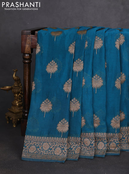 Banarasi semi georgette saree peacock blue with allover thread & zari woven buttas and zari woven border