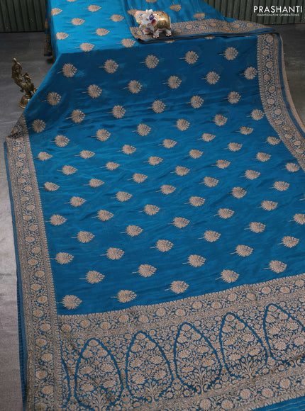 Banarasi semi georgette saree peacock blue with allover thread & zari woven buttas and zari woven border