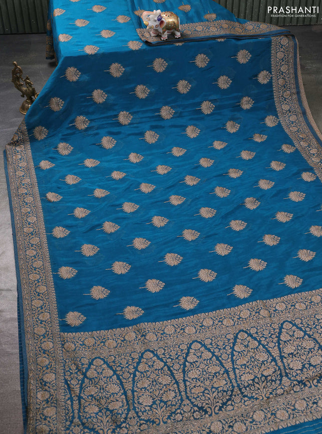 Banarasi semi georgette saree peacock blue with allover thread & zari woven buttas and zari woven border