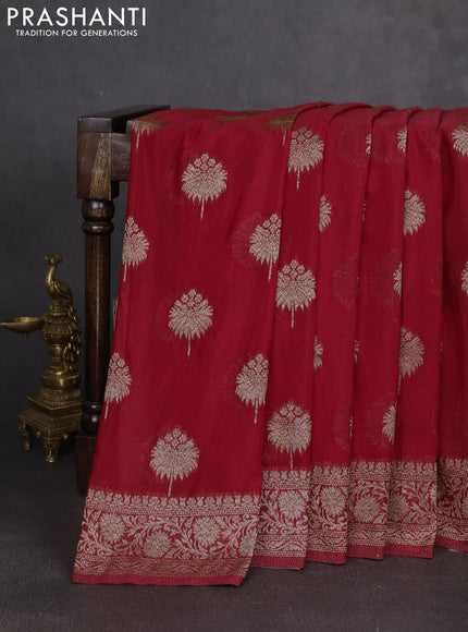 Banarasi semi georgette saree red with allover thread & zari woven buttas and zari woven border