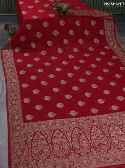 Banarasi semi georgette saree red with allover thread & zari woven buttas and zari woven border