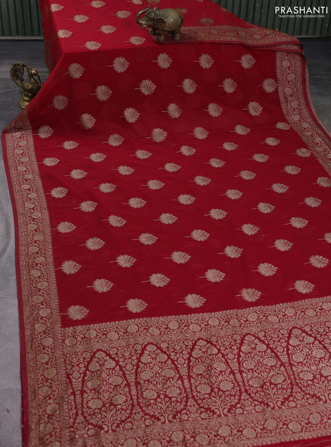 Banarasi semi georgette saree red with allover thread & zari woven buttas and zari woven border