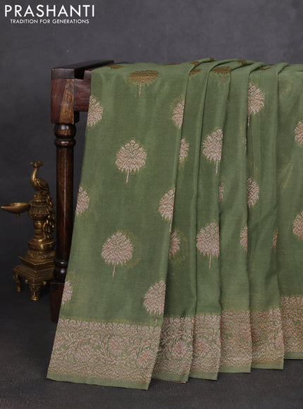 Banarasi semi georgette saree mehendi green with allover thread & zari woven buttas and zari woven border