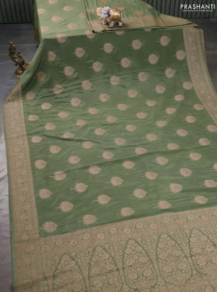 Banarasi semi georgette saree mehendi green with allover thread & zari woven buttas and zari woven border