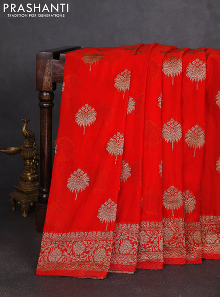 Banarasi semi georgette saree orange with allover thread & zari woven buttas and zari woven border