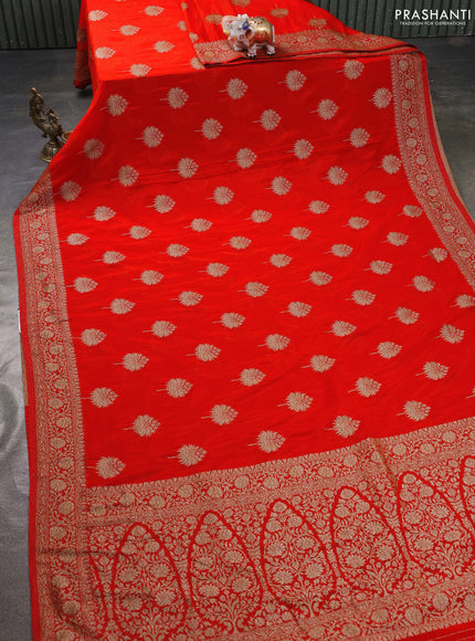 Banarasi semi georgette saree orange with allover thread & zari woven buttas and zari woven border