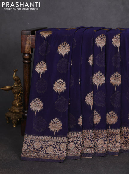 Banarasi semi georgette saree navy blue with allover thread & zari woven buttas and zari woven border