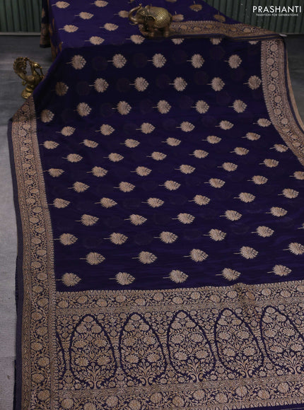 Banarasi semi georgette saree navy blue with allover thread & zari woven buttas and zari woven border