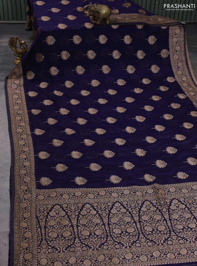 Banarasi semi georgette saree navy blue with allover thread & zari woven buttas and zari woven border
