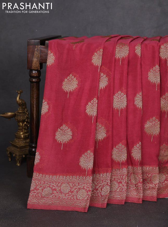 Banarasi semi georgette saree pastel maroon with allover thread & zari woven buttas and zari woven border