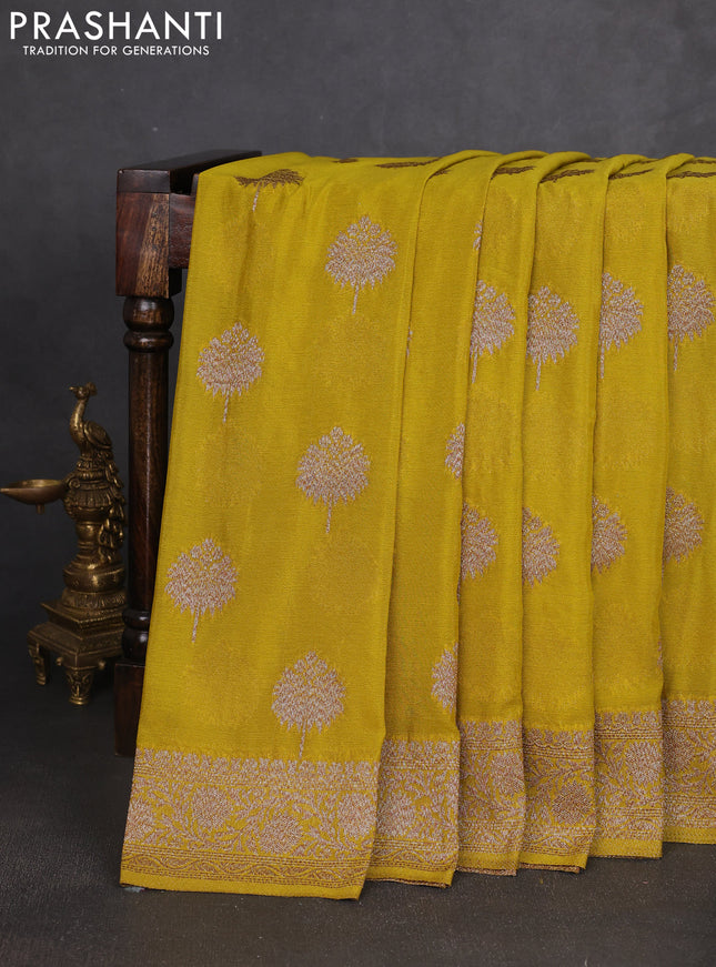 Banarasi semi georgette saree lime green with allover thread & zari woven buttas and zari woven border