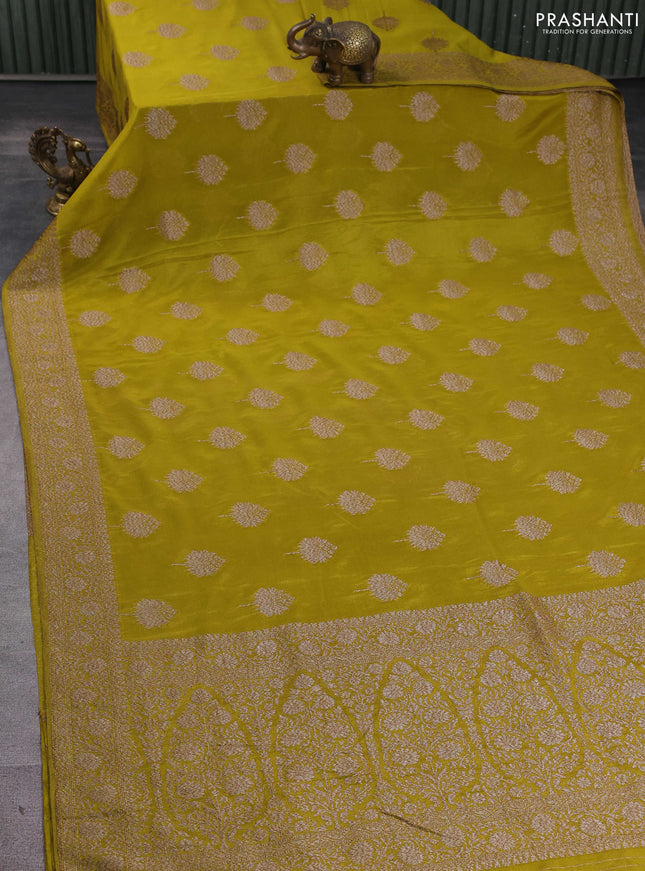 Banarasi semi georgette saree lime green with allover thread & zari woven buttas and zari woven border