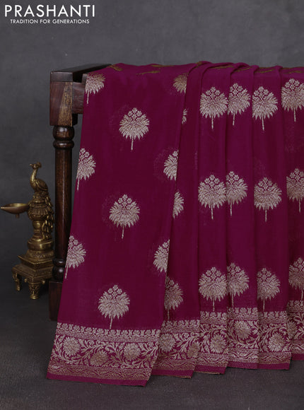 Banarasi semi georgette saree wine shade with allover thread & zari woven buttas and zari woven border