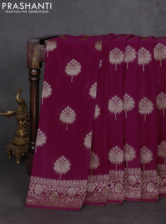 Banarasi semi georgette saree wine shade with allover thread & zari woven buttas and zari woven border
