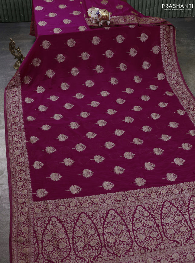 Banarasi semi georgette saree wine shade with allover thread & zari woven buttas and zari woven border