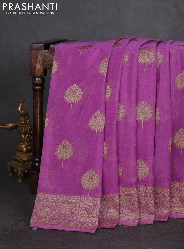 Banarasi semi georgette saree lavender with allover thread & zari woven buttas and zari woven border
