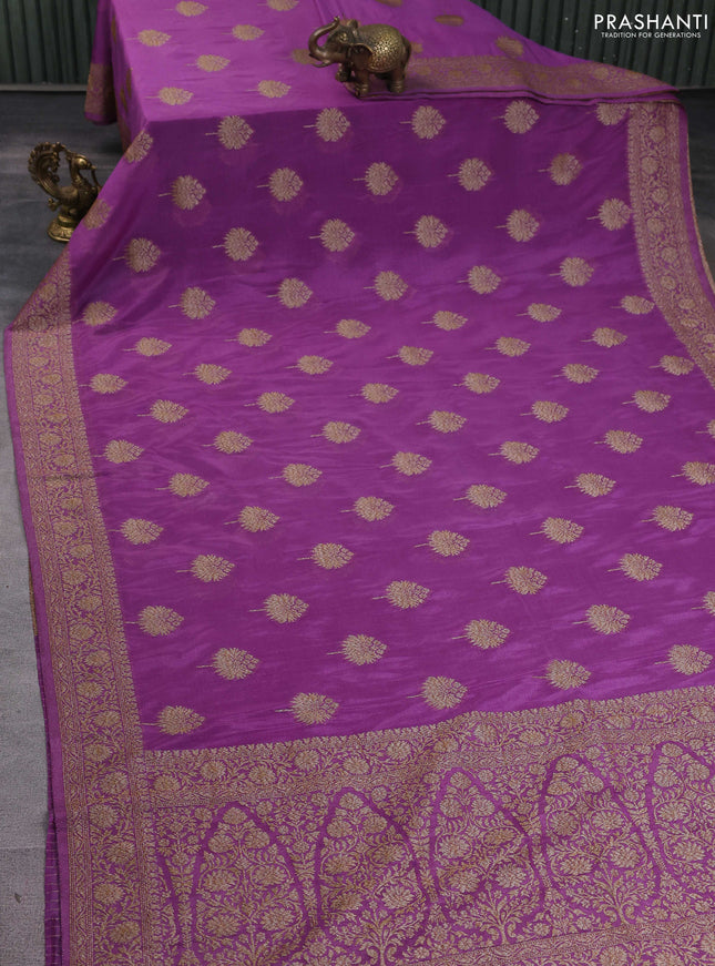 Banarasi semi georgette saree lavender with allover thread & zari woven buttas and zari woven border
