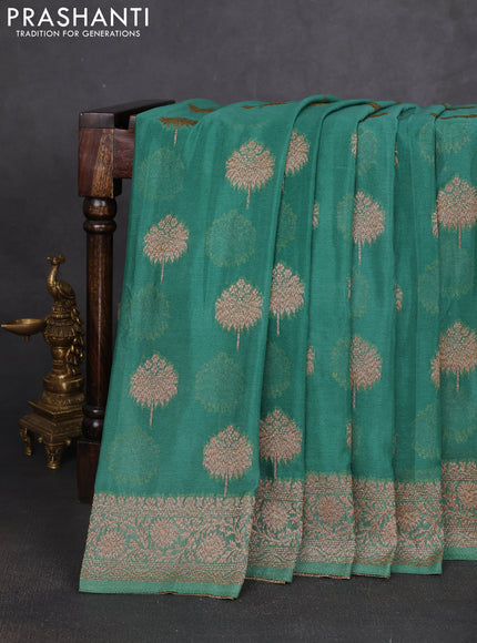 Banarasi semi georgette saree green shade with allover thread & zari woven buttas and zari woven border