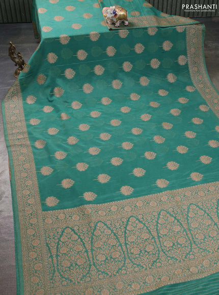 Banarasi semi georgette saree green shade with allover thread & zari woven buttas and zari woven border