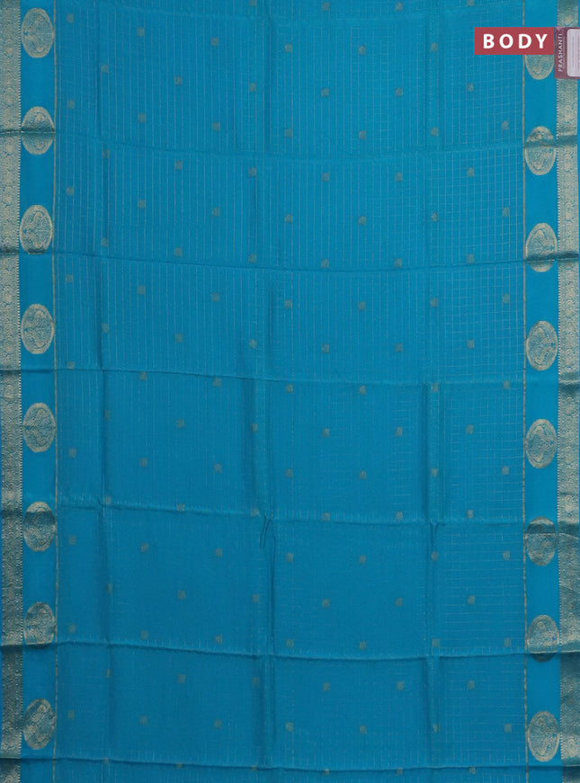 Semi mysore silk saree cs blue and navy blue with allover zari checks & buttas and zari woven butta border