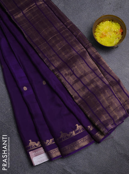 Semi mysore silk saree violet and pink with zari woven buttas and rettapet zari woven border