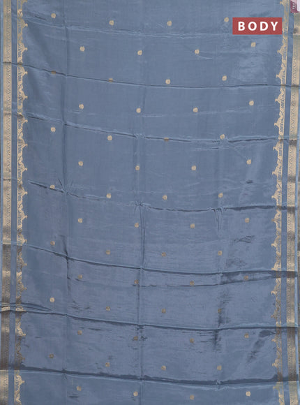 Semi mysore silk saree grey and navy blue with zari woven buttas and rettapet zari woven border