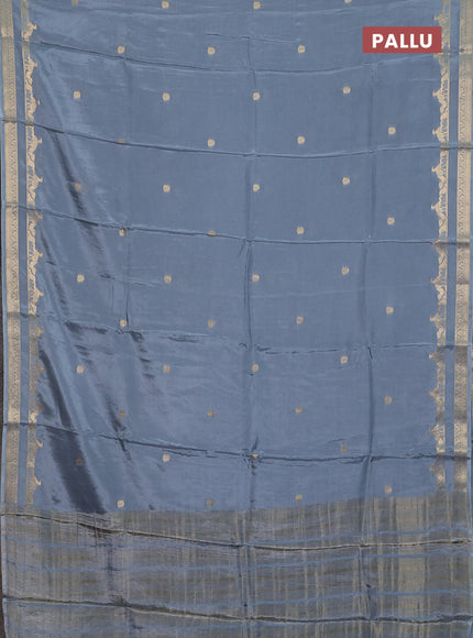 Semi mysore silk saree grey and navy blue with zari woven buttas and rettapet zari woven border