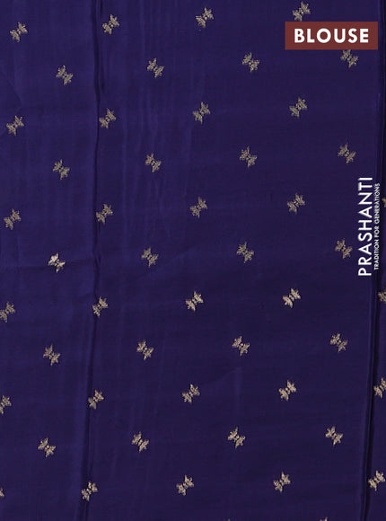 Semi mysore silk saree grey and navy blue with zari woven buttas and rettapet zari woven border