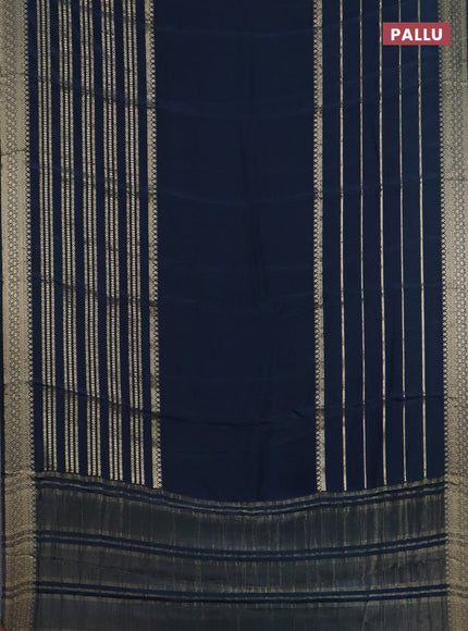 Semi mysore silk saree peacock blue and yellow with plain body and long zari woven border